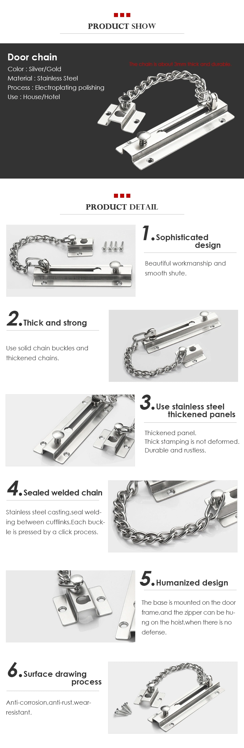 Polish Brass 304 Stainless Steel Door Chain