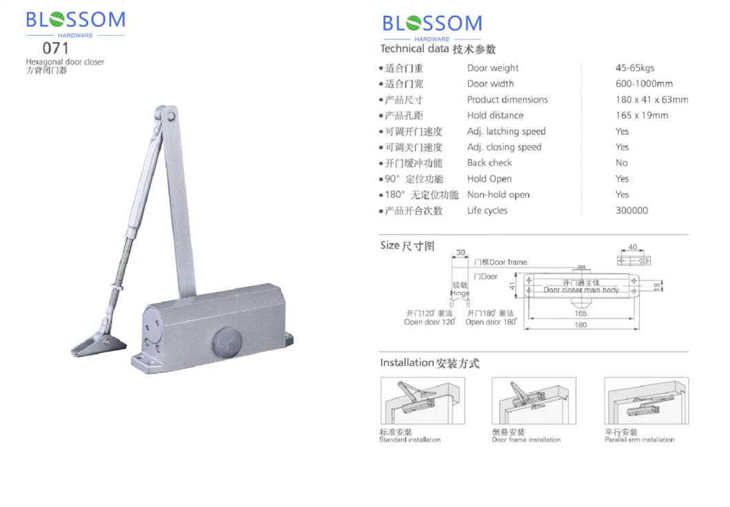 Professional Design Heavy Duty 85kg 180 Degree Mini Hydraulic Sliding Door Closer