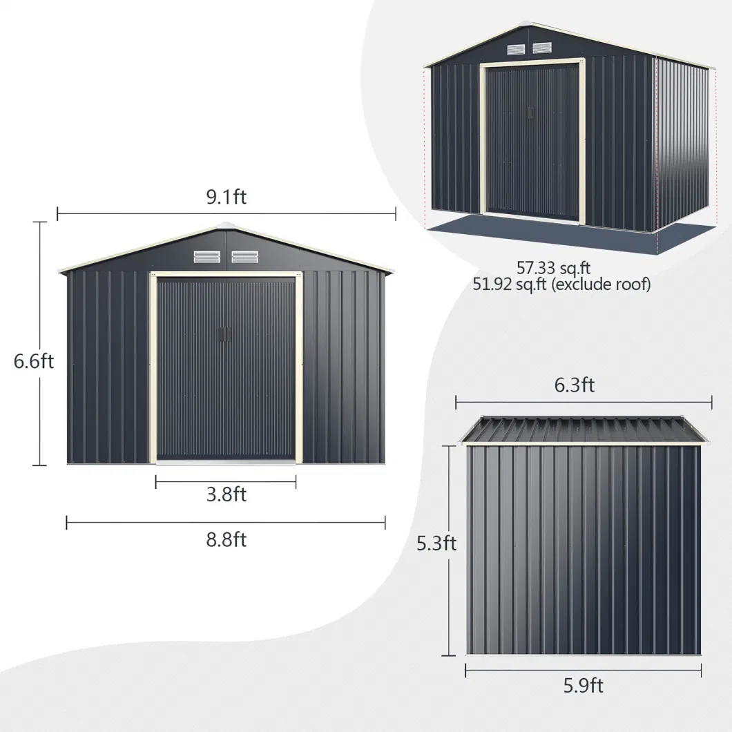 10X8 FT Outdoor Metal Garden Storage Shed with Floor &amp; Lockable Door, Utility Tool Shed with Air Vent for Backyard