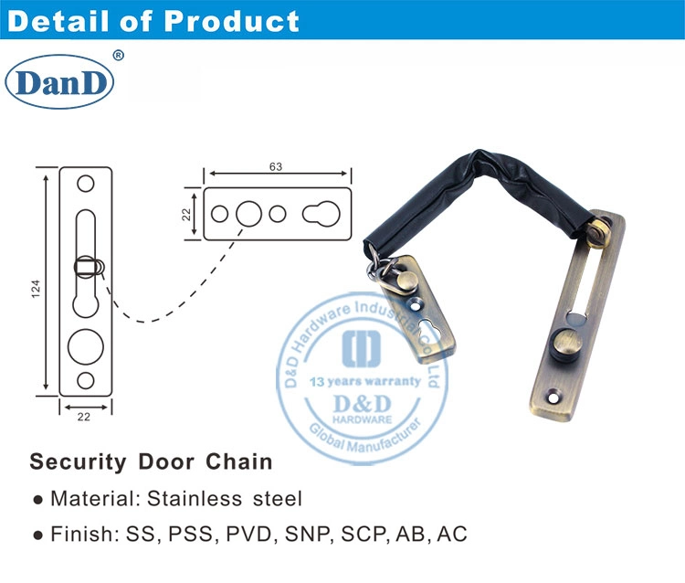 Antique Brass Sliding Main Door Metal Stainless Steel Chain Lock