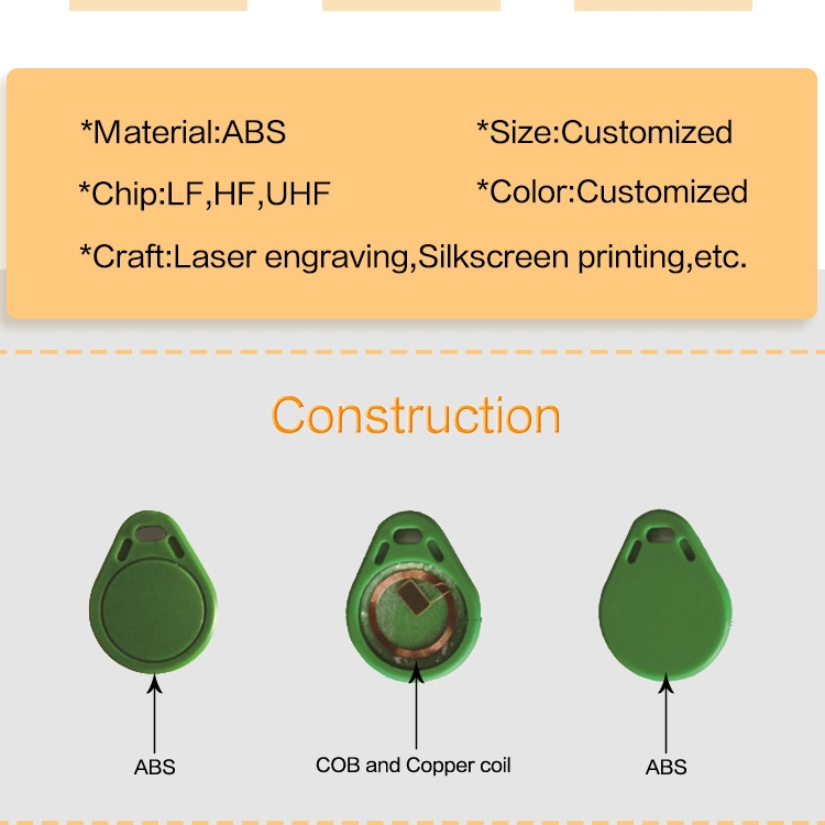 Customizable Printing &Size Lf125kHz T5577 IC RFID Key Tag Uid Changeable ABS Plastic Keyfob