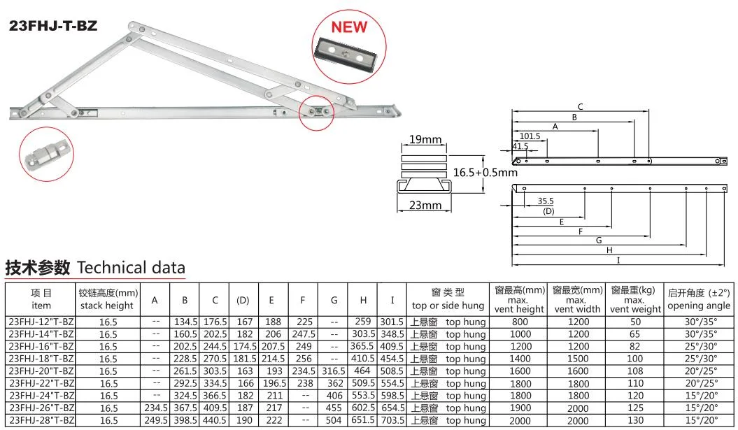 Chinese Factory Heavy Duty Stainless Steel Window Hardware Hinge Friction Stay (23FHJ-T-BZ)