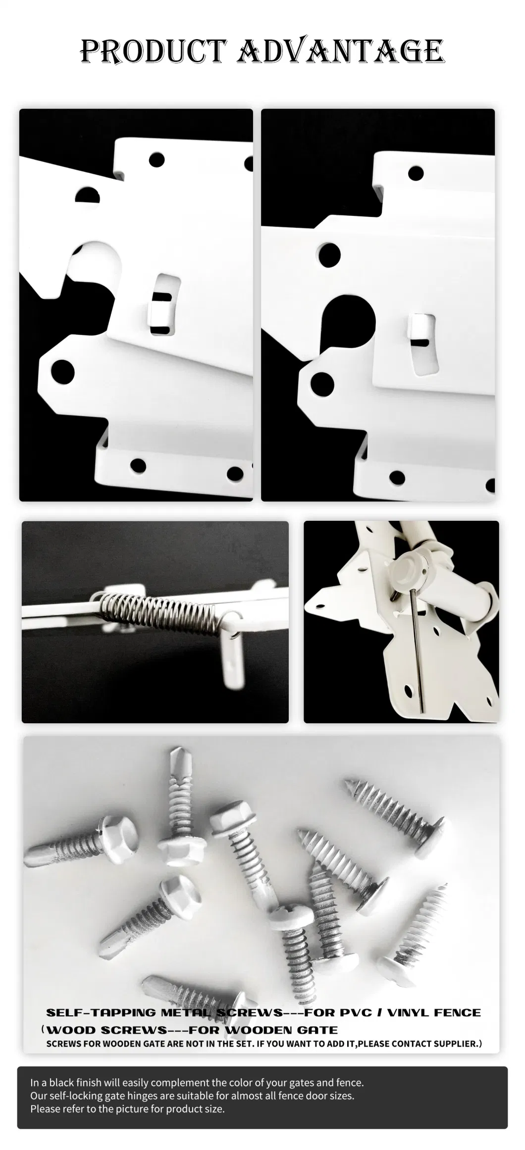 Adjustable Self-Closing Farm Wood/Vinyl/PVC Fence Gate Post Hinge and Door Latch Hardware