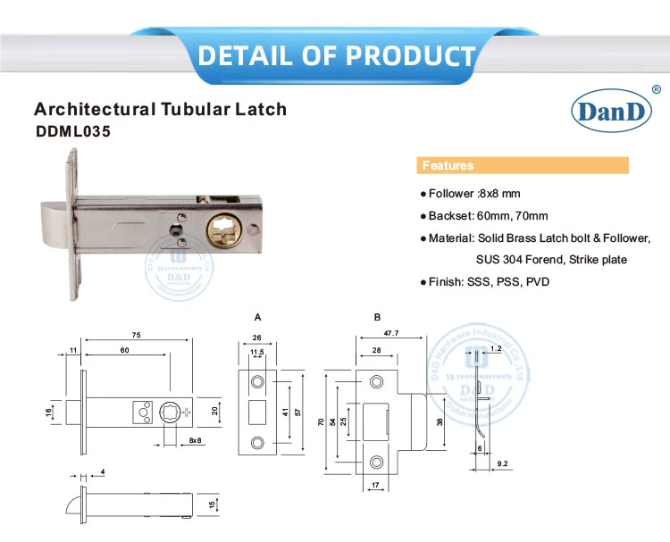 Privacy Tubular Latch Door Handle Architectural Tublar Latch