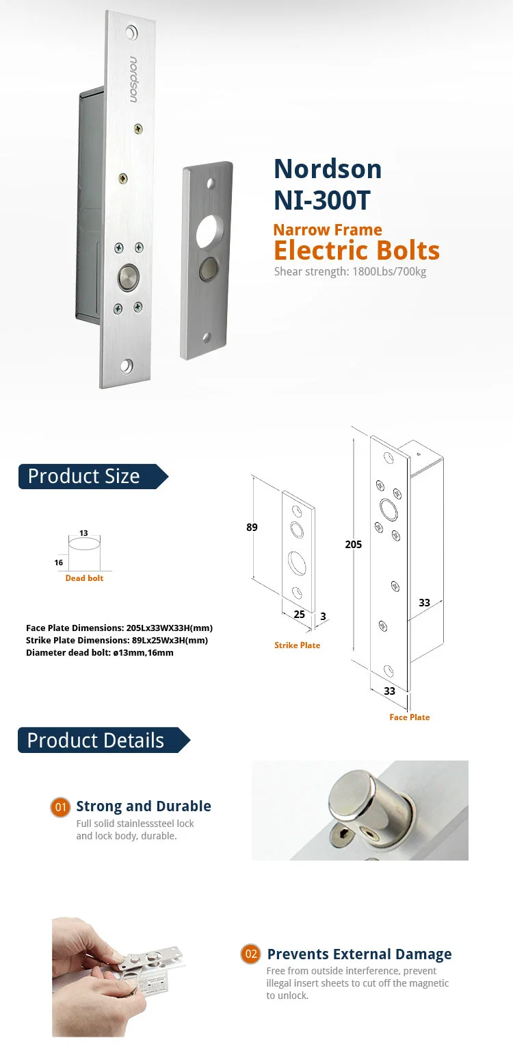Euro Electric Sliding Swing Steel Tower Double Combination Fail Secure Drop Cylinder Security Door Lock Bolt