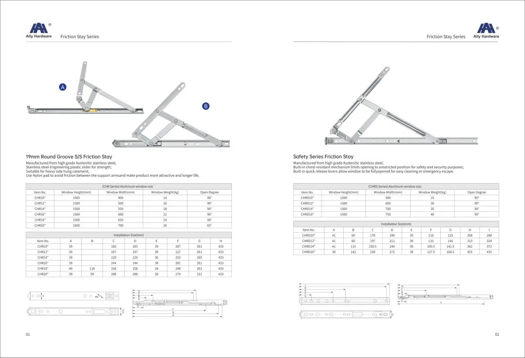 Heavy Duty 22mm Projecting Arm Stainless Steel Casement Window Hinge Friction Stay