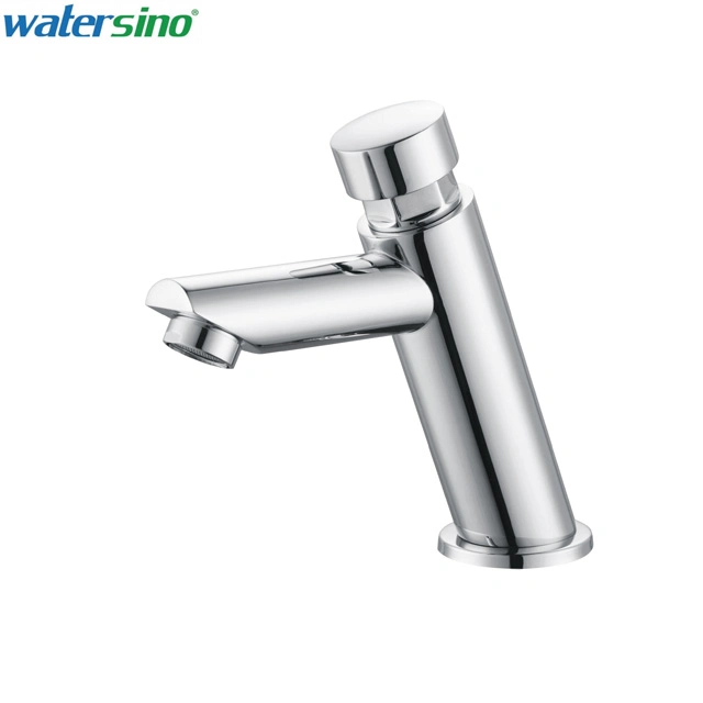 CE Brass Chrome Public Use Self Closing Water Saving Time Delay Push Button Faucet