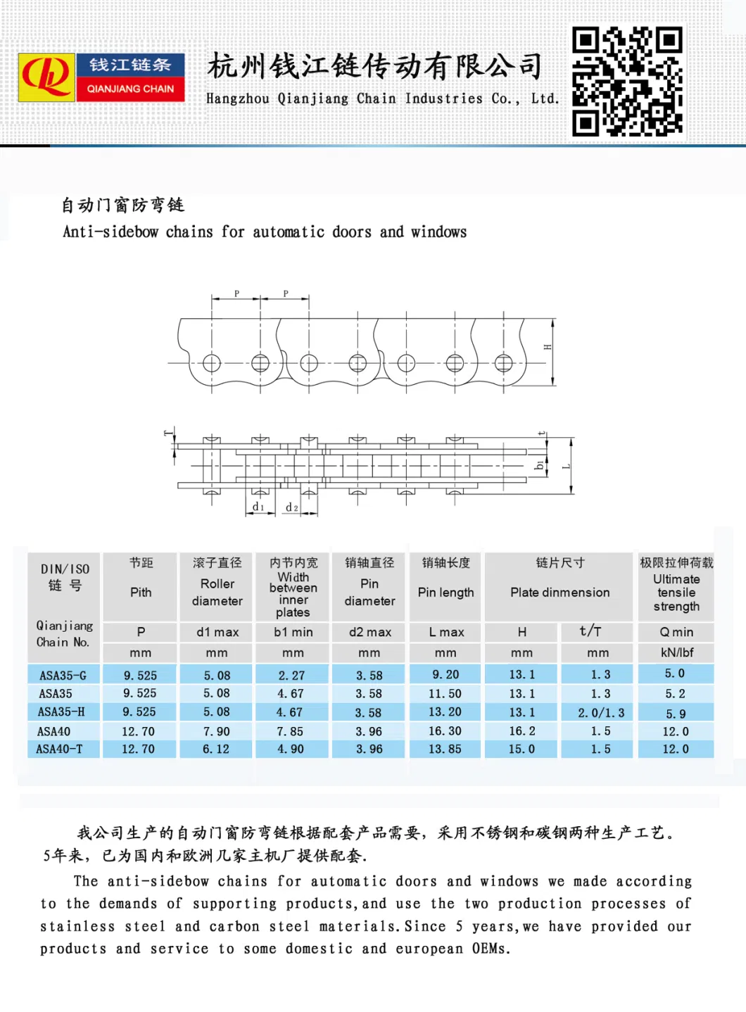 Automatic Pushing Pulling Doors and Windows Side Bow Chain Anti-Side Bow Chains