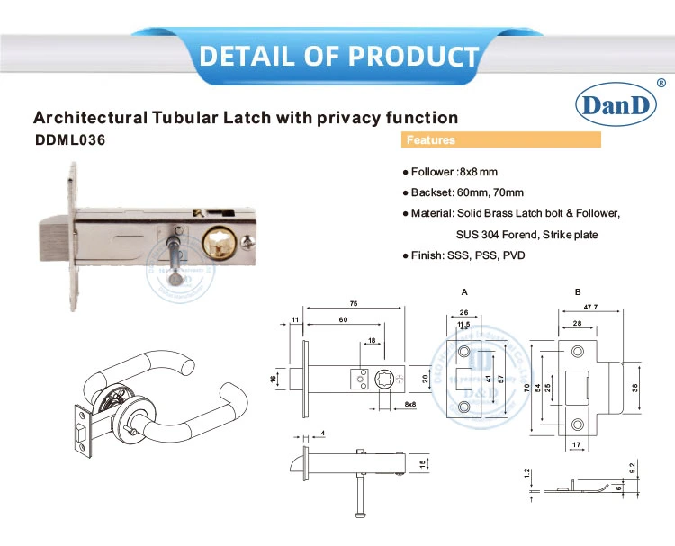 Architectural Tubular Latch with Privacy Function Tubular Latch Lock