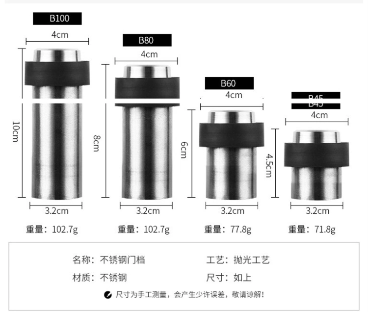 Stainless Steel Heavy Duty Rubber Gate Door Stop Adhesive-Back Door Silencers