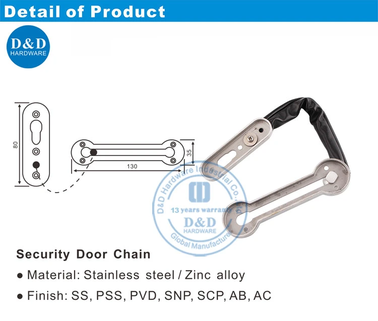 Hotel Stainless Steel Satin Finish Door Chain Lock for Apartment