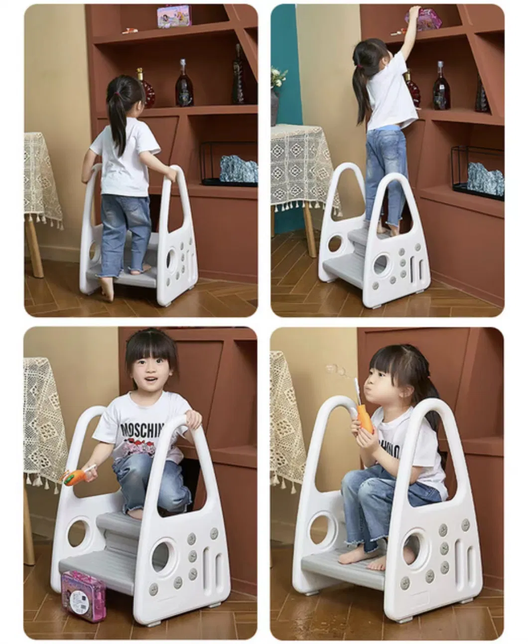 Multifunctional Plastic 2 Step Safety Step Stools Children Double Step Stools Baby Anti-Slip Stool