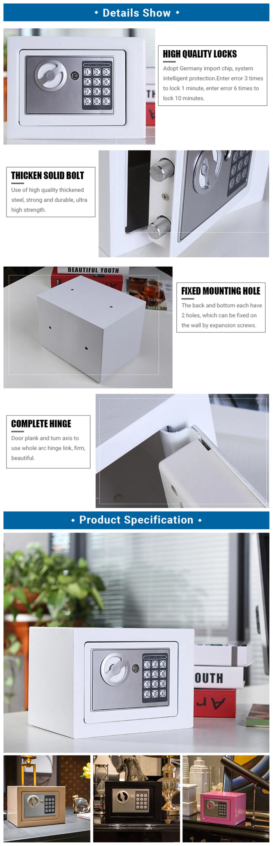 Mini Modern Hotel Furniture Cash Car Digital Security Safe Box