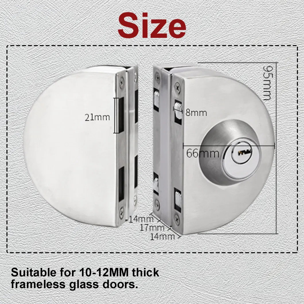 Cylinder+Knob Double Open Bolt Sliding Office Safety Glass Door Lock