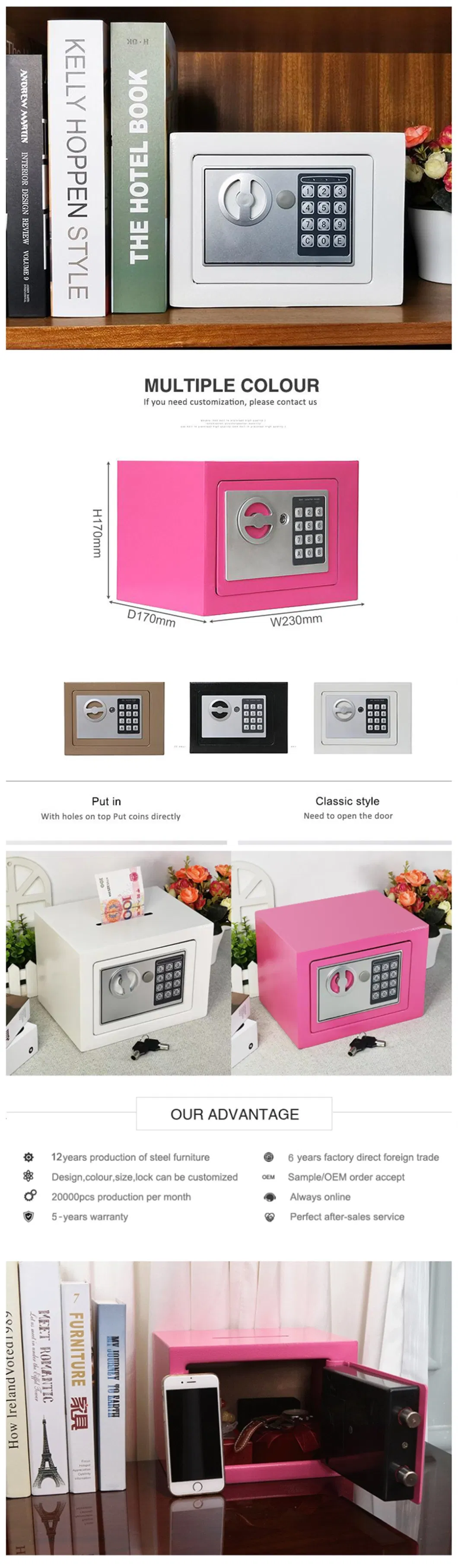 Mini Modern Hotel Furniture Cash Car Digital Security Safe Box