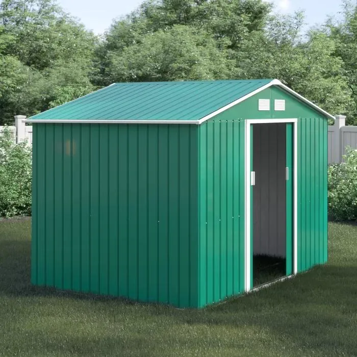 9.1 X 6.6 FT. Metal Storage Garden Tool Shed with Sliding Double Lockable Doors