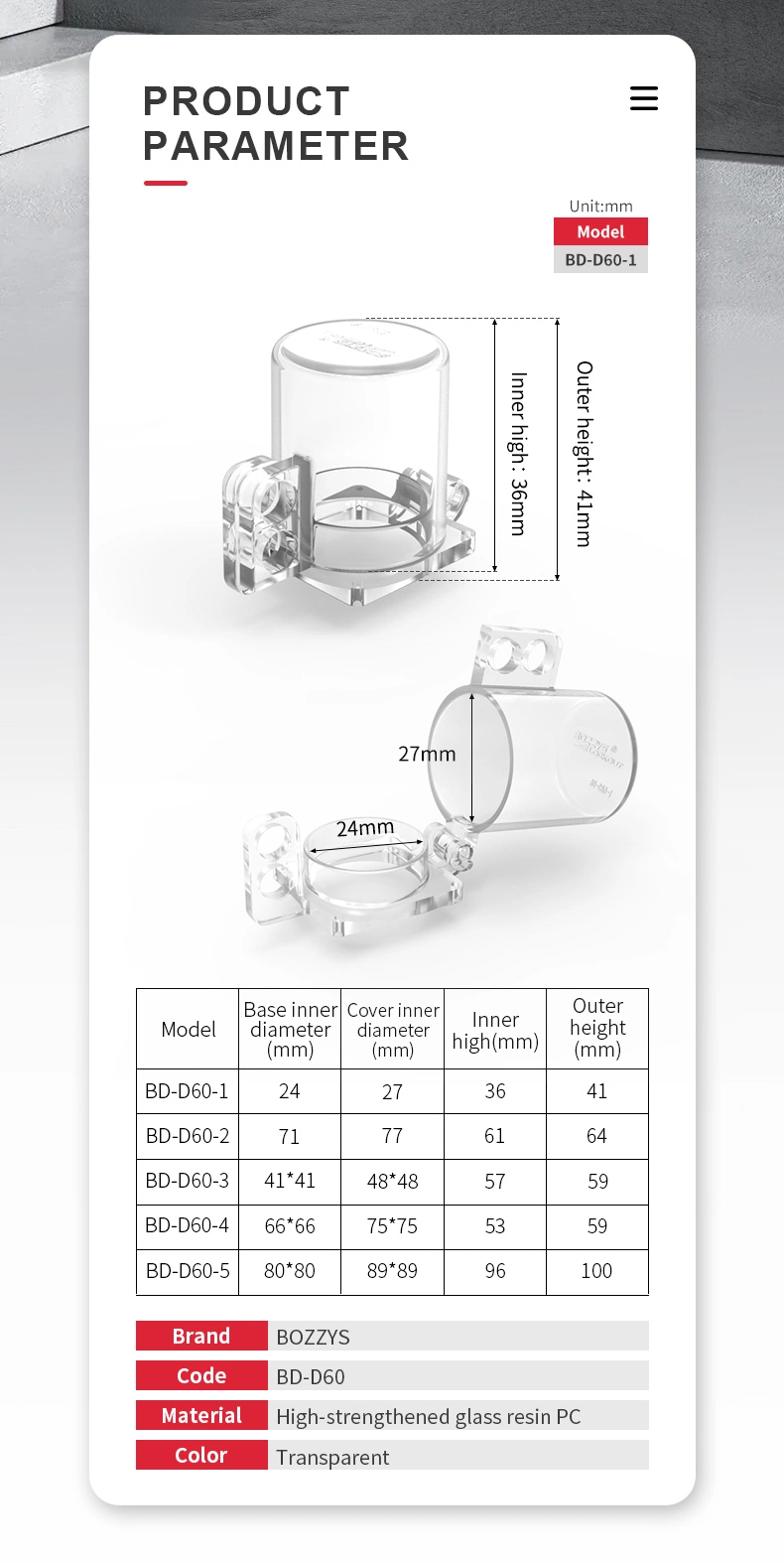 Highly Transparent Push Button Safety Cover