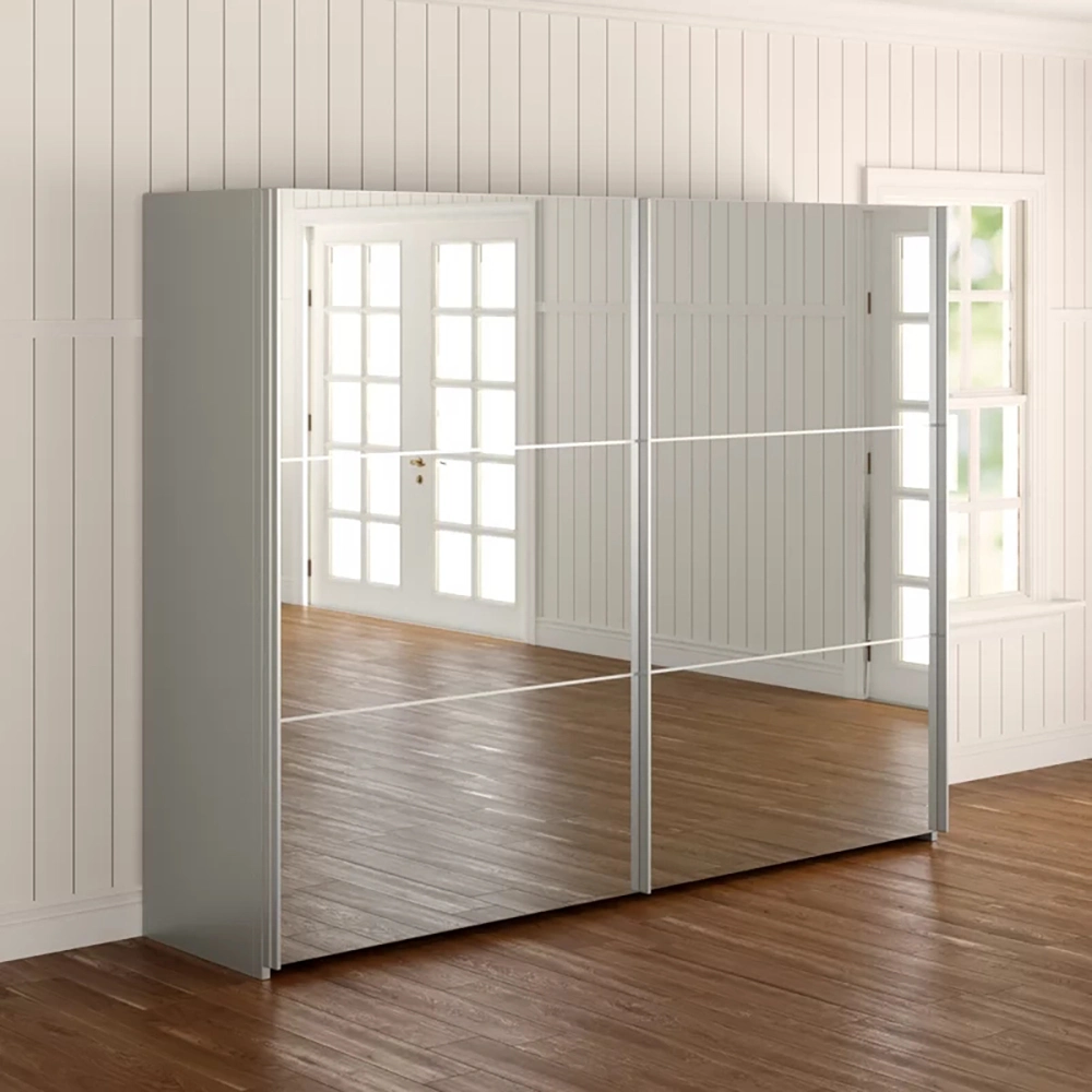 Bedroom Furniture Storage Wardrobe with Aluminium Glass Mirror Sliding Door