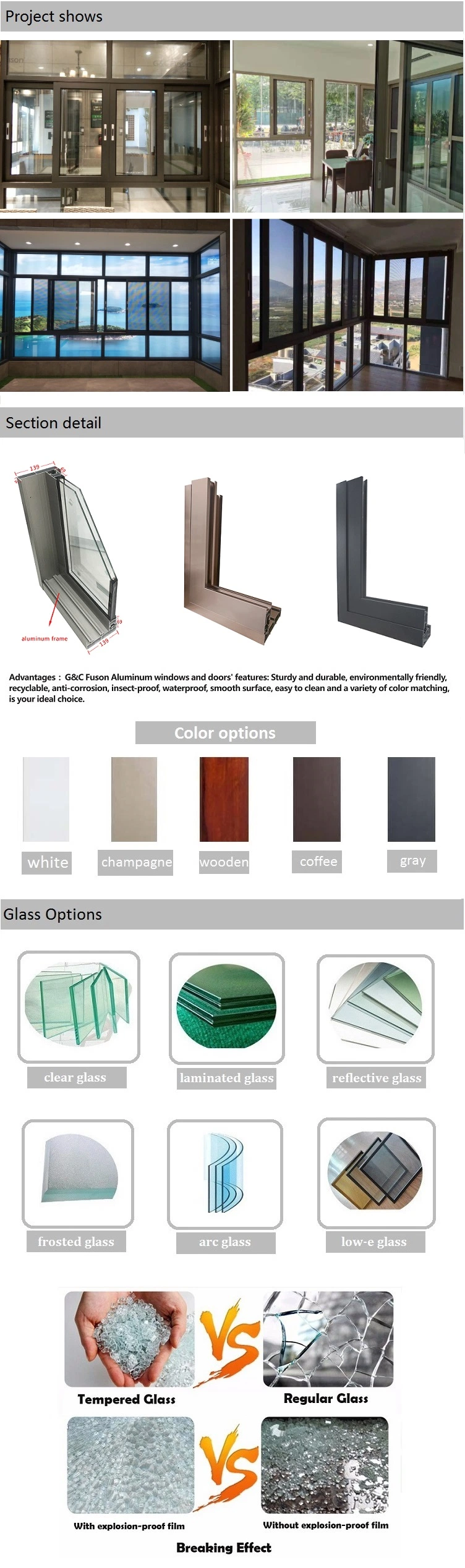 Aluminium Profile Window, House/Office/Building/Villa Sliding Window