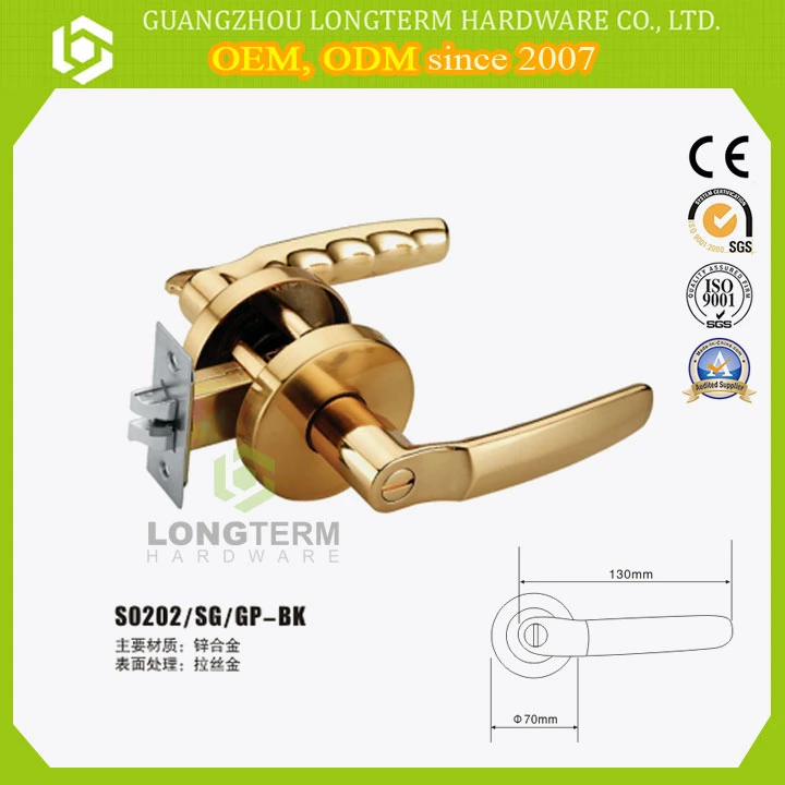 Satin Gold Color Bathroom Tubular Lever Lock Design Double Handle Door Lock