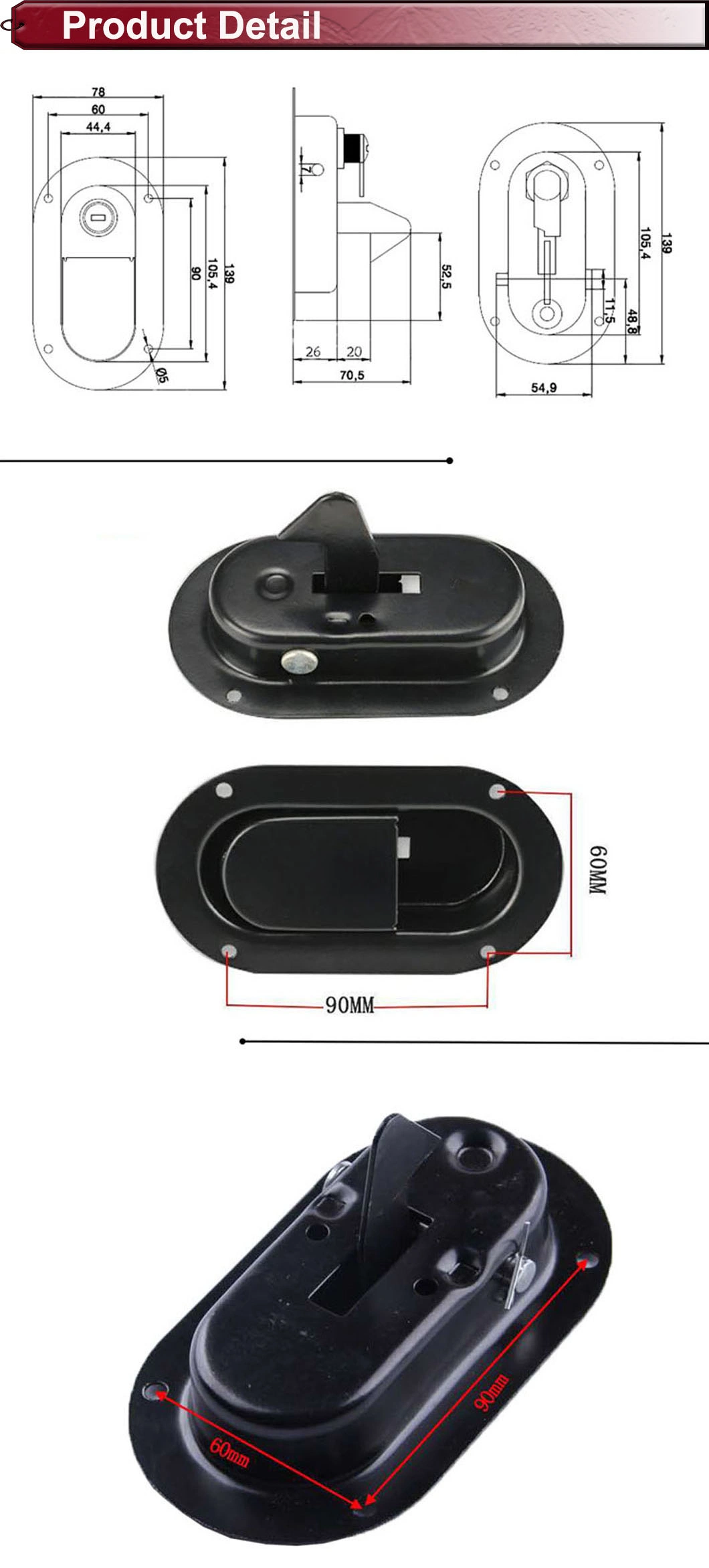 Black Carbon Steel Paddle Door Lock for Diesel Generator Canopy Use