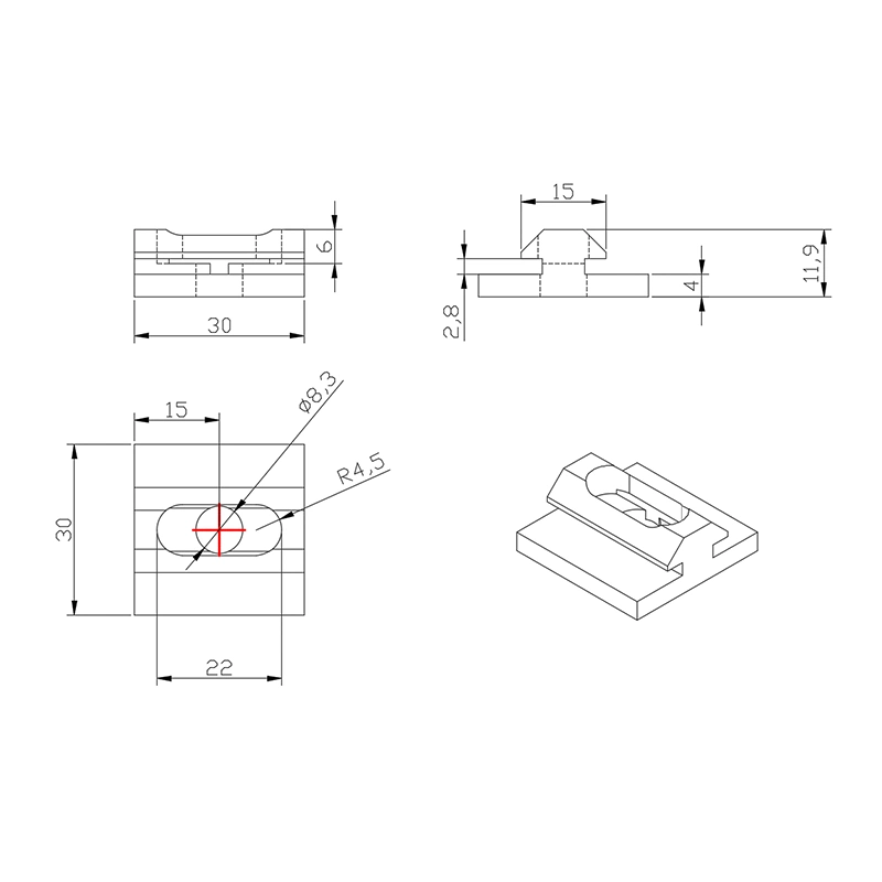 China Manufacturer Custom 30*30 30mm 30 Series 8A Top Hanger Block Standard Sliding Door Glide for Sliding Door and Window Enclosures and Cabinets