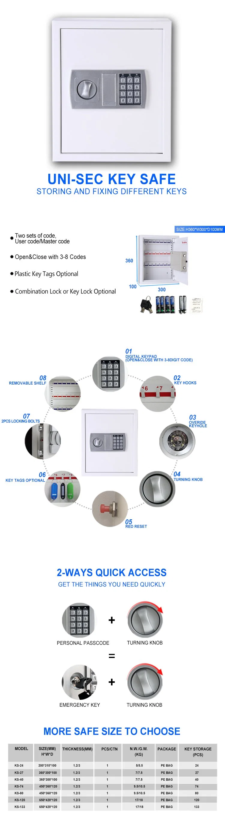 Top Quality 100% Remy Multi-Functional Anti-Theft Steel Home/Office Key Safe Box (KS-27)