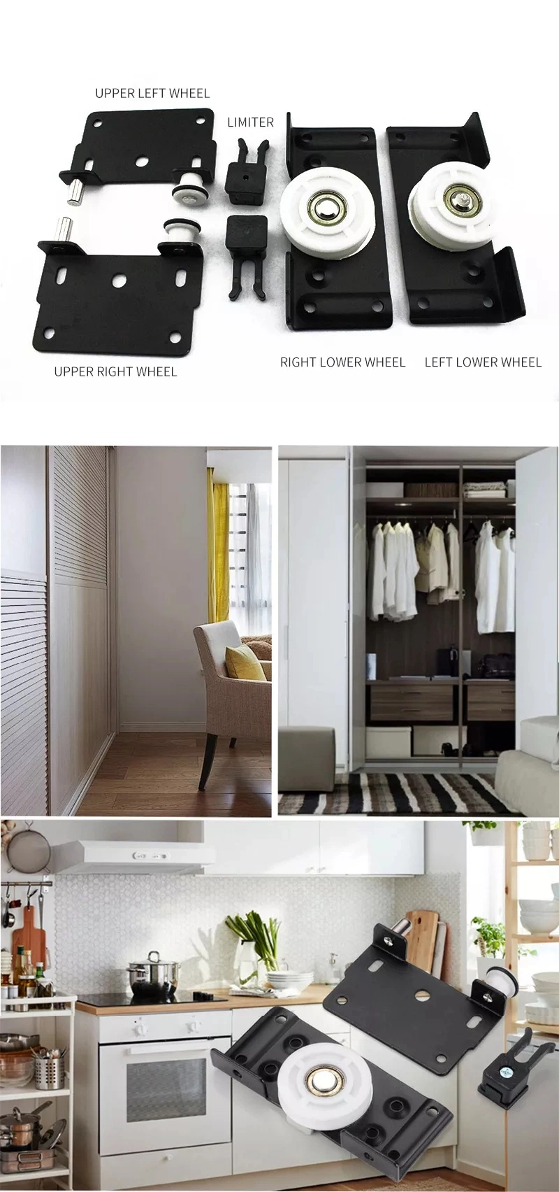 Adjustable Simple Practical Metal Sliding Wardrobe Door Roller Nylon Pulley Wheel Top and Bottom Roller Furniture Door Hardware Factory Customization