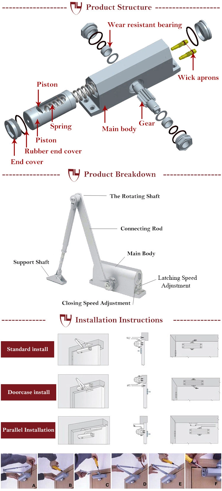 Hydraulic Big Door Closer; Square Back Door Closer Bearing 90kg