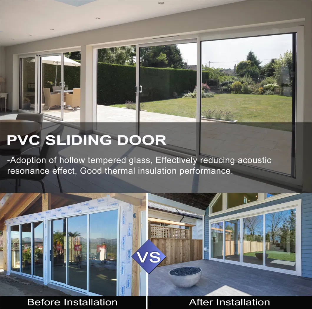French Glass Plastic Door Sliding UPVC PVC Door Vinyl Patio Sliding Doors