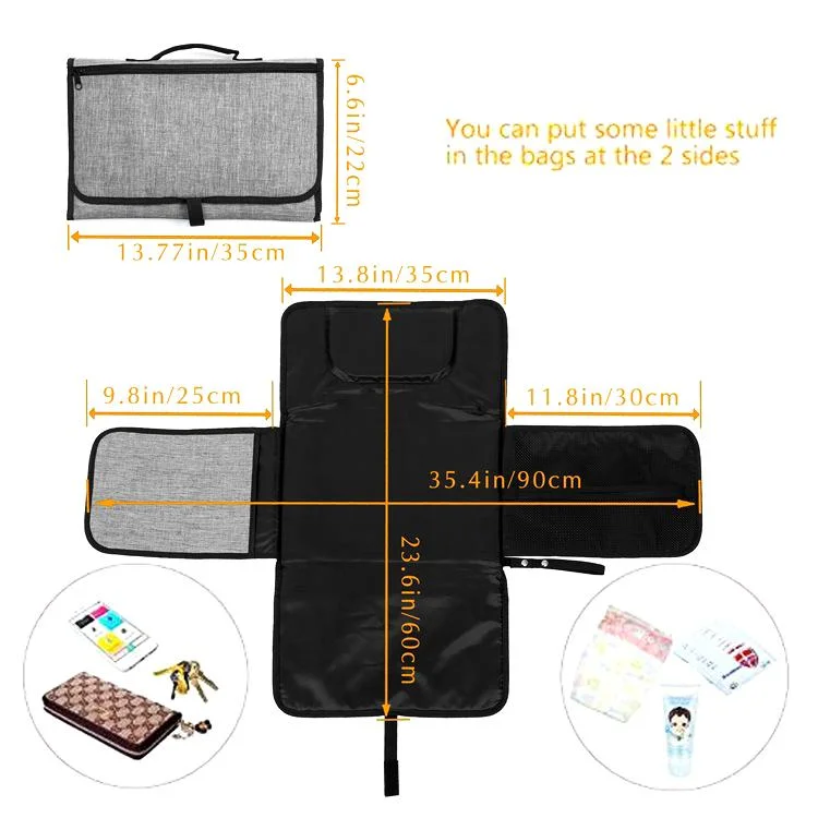 Comfortable Waterproof Polyester Infants Travel Portable Baby Changing Pad with Stroller Strap