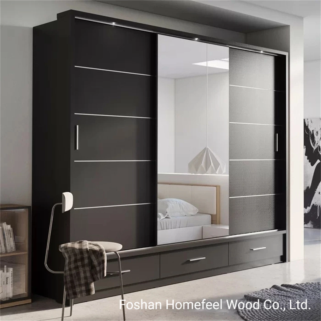 Modern High Gloss Mirror Sliding Door Wardrobe Cabinet Armoire with Aluminium Frame (HF-WF0704)