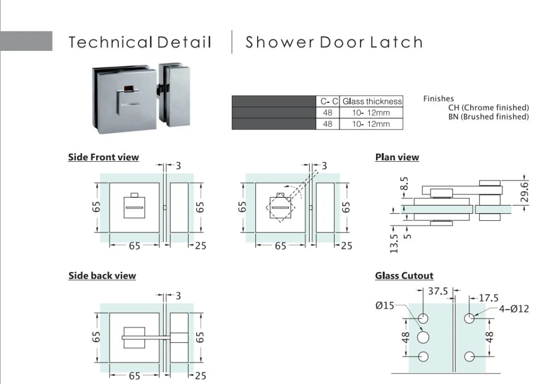 Shower Room Brass Glass Door Stainless Steel Hardware Latch Lock Bathroom Accessories