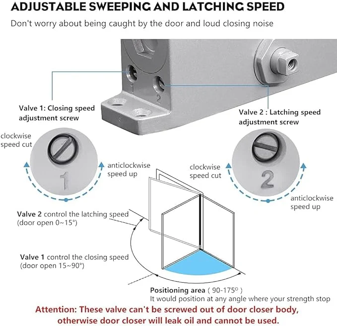 Aluminum Automatic Soft Closing Door Closer Hydraulic Sliding Adjustable Door Catches