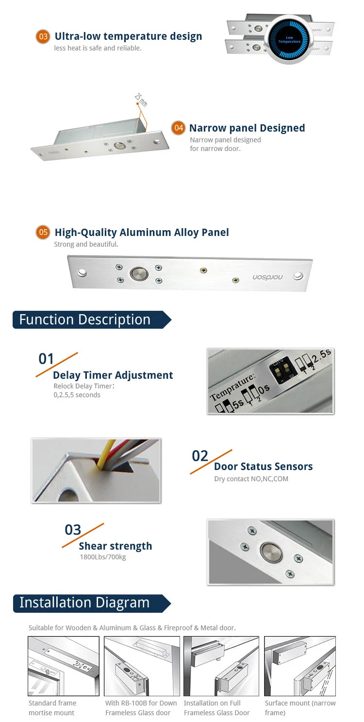 Euro Electric Sliding Swing Steel Tower Double Combination Fail Secure Drop Cylinder Security Door Lock Bolt