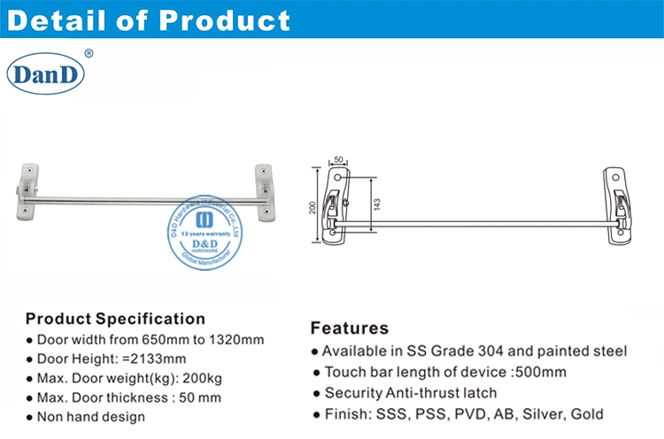 Heavy Duty Corss Type Emergency Exit Door Lock Security Bar