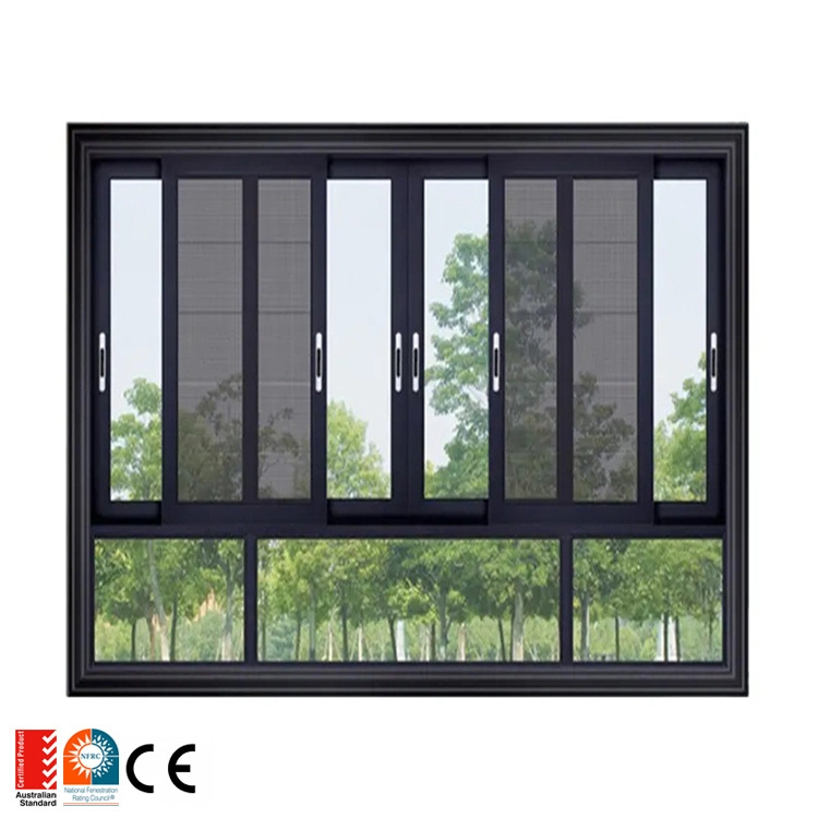 Commercial Aluminum Window and Door Frames Head Detail Office Smart Lock Triple Panel Window