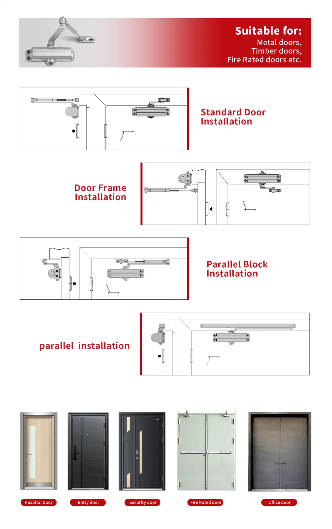 UL Door Hardware Fittings Hydraulic Spring Door Closer for 40-65kg Door (643)
