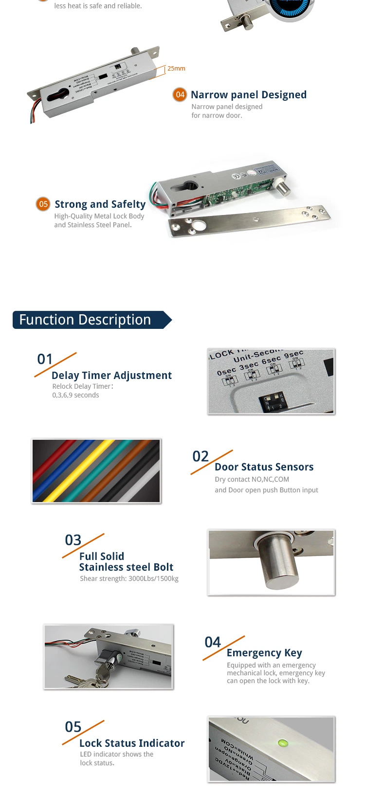 Sliding Swing Steel Tower Double Combination Tru Electric Solenoid Fail Secure Electronic Electric Frameless Glass Door Electric Drop Bolt Lock