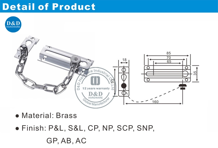 Safety Door Chain Brass Material Polish Chrome