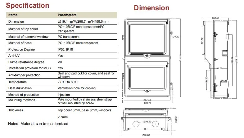 Three Phase Meter Enclosure for CT Meter