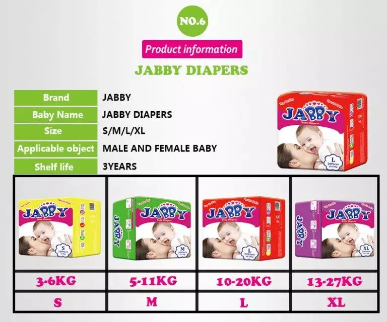 Jabby Brand Safety and Strong Absorption Baby Diapers Baby Products