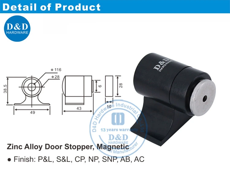 Cylindrical Black Magnetic Door Stop in Zinc Alloy