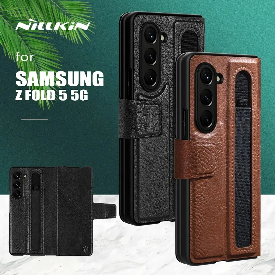 for Msung Galaxy Z Fold 5 &amp; 4 Case Nillkin Luxury Leather Stand Cover with Pen Slot Stylus S-Pen Socket for Galaxy Fold4 &amp; 3