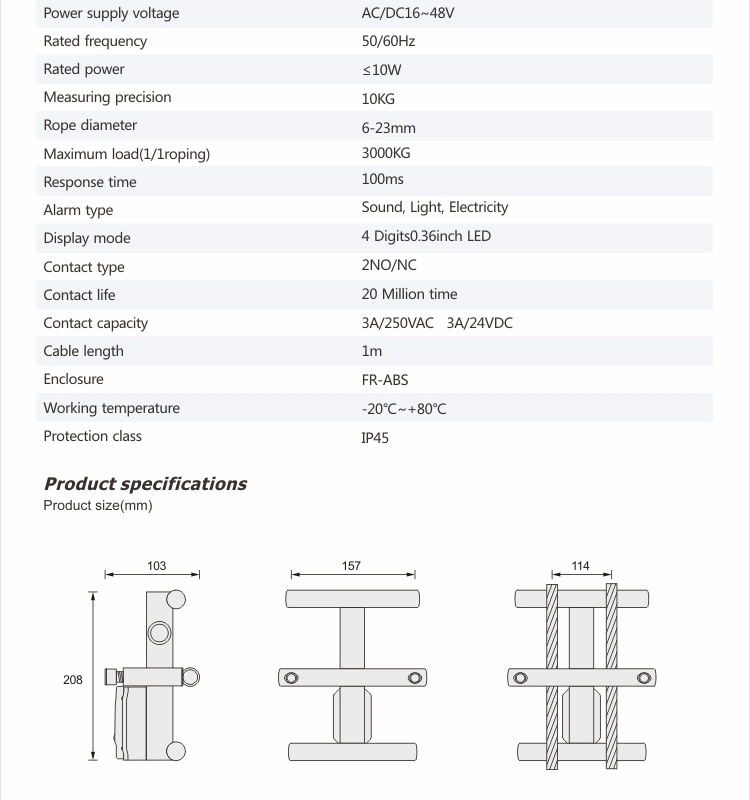 Wds-Mr100 Elevator Crane Wire Rope Lifting Measuring Instruments Weight Overload Limiter