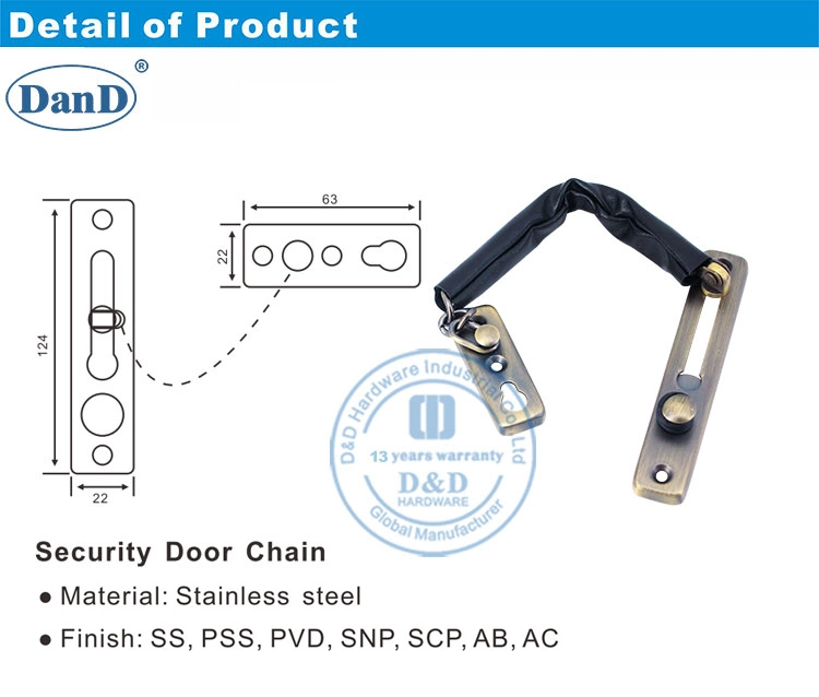 Stainless Steel Types of Apartment Front Door Safety Guard Chain