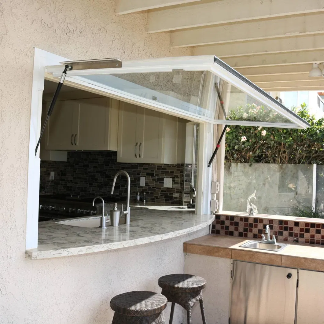 Thermal Break Aluminium Gas Strut Pass Through Windows Top Hung Aluminum Push out Flip up Awning Window for Kitchen Bar