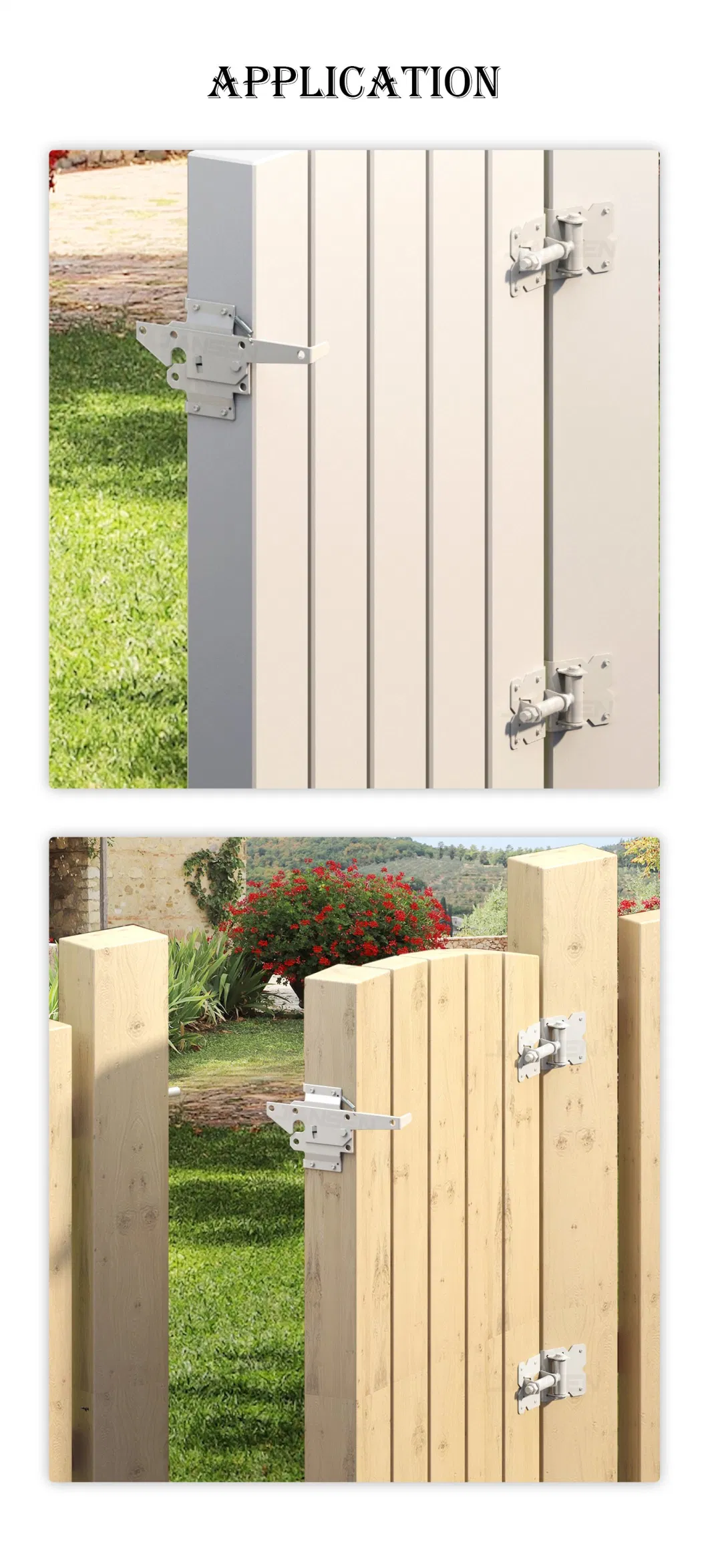 Adjustable Self-Closing Farm Wood/Vinyl/PVC Fence Gate Post Hinge and Door Latch Hardware