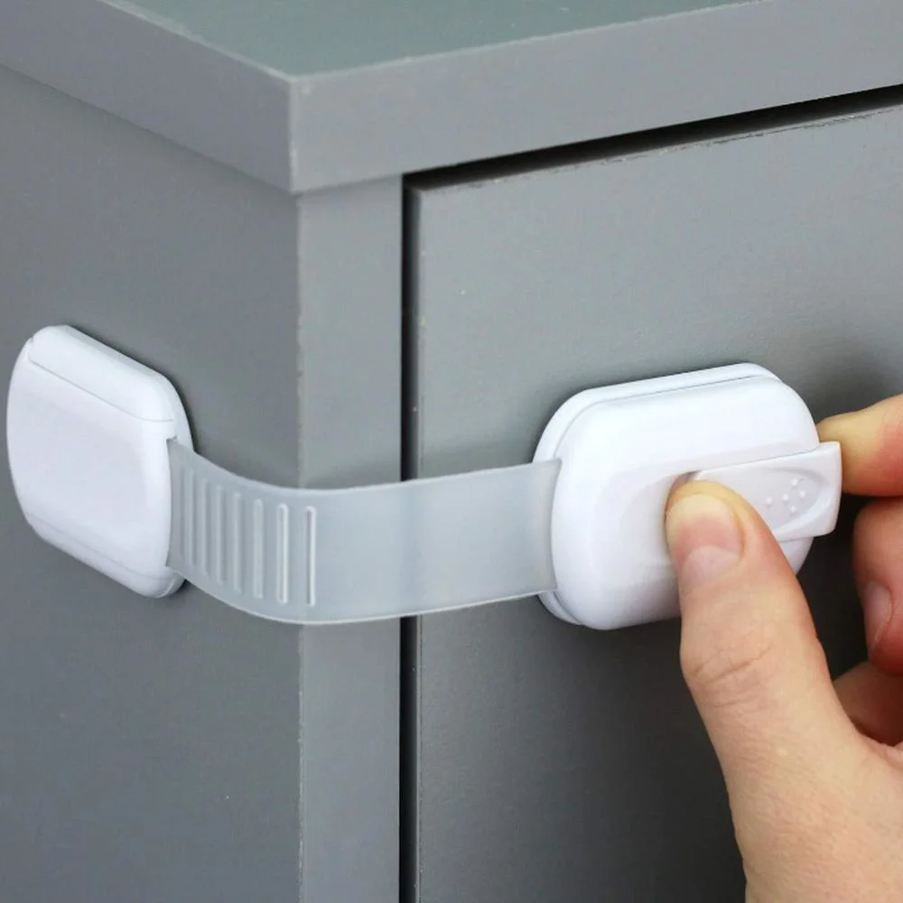 6 Pack Child Proof Cabinet Adhesive Adjustable Strap Latches to Drawer Fridge Toilet Baby Safety Lock