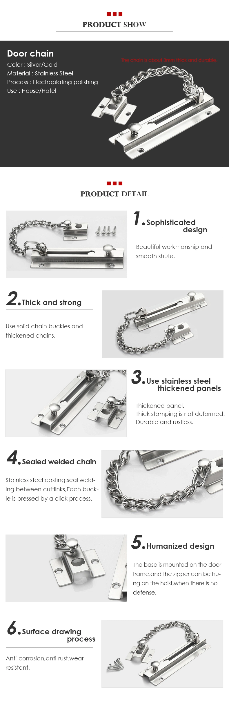 Stainless Steel Safety Door Lock Chain Door Hardware